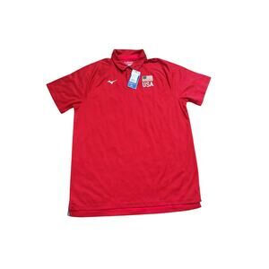 NEW Mizuno Performance Mens Large USA Flag Red Striped Polo Shirt NWOT